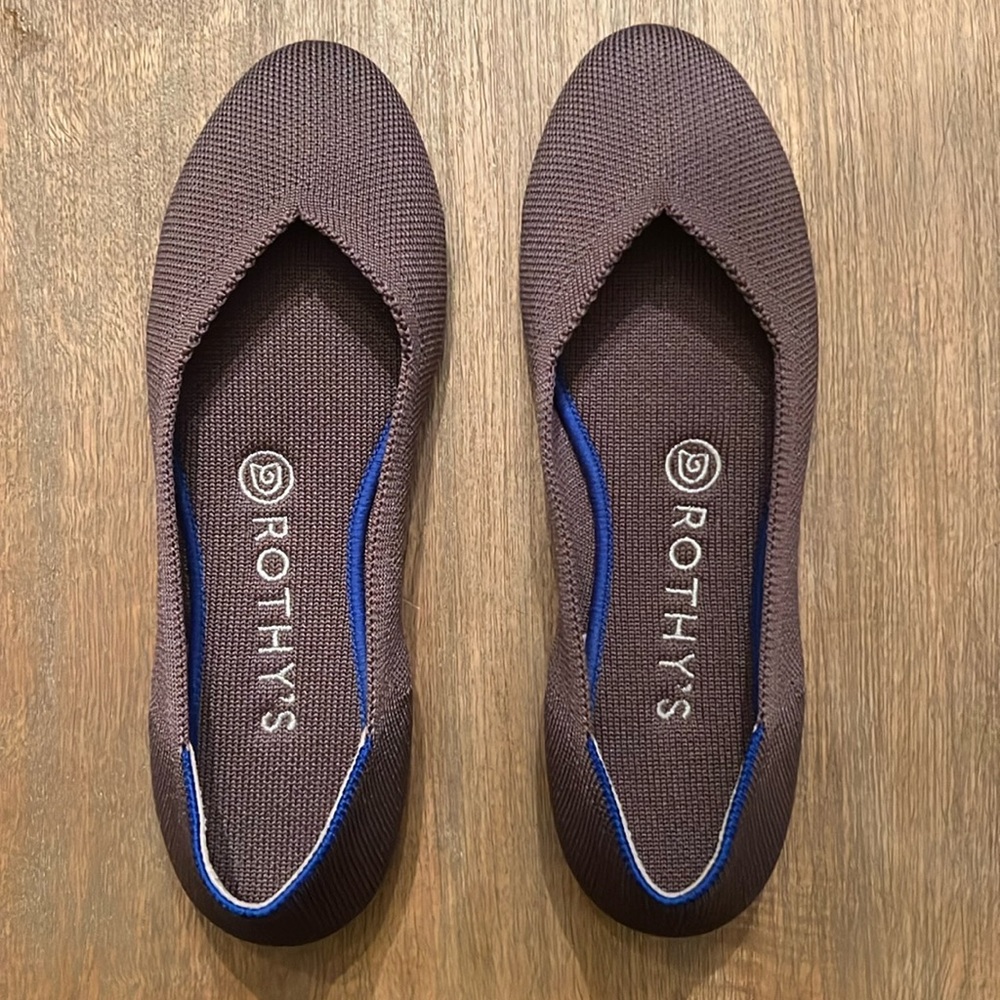 Rothy's Brown Flats with Blue Trim